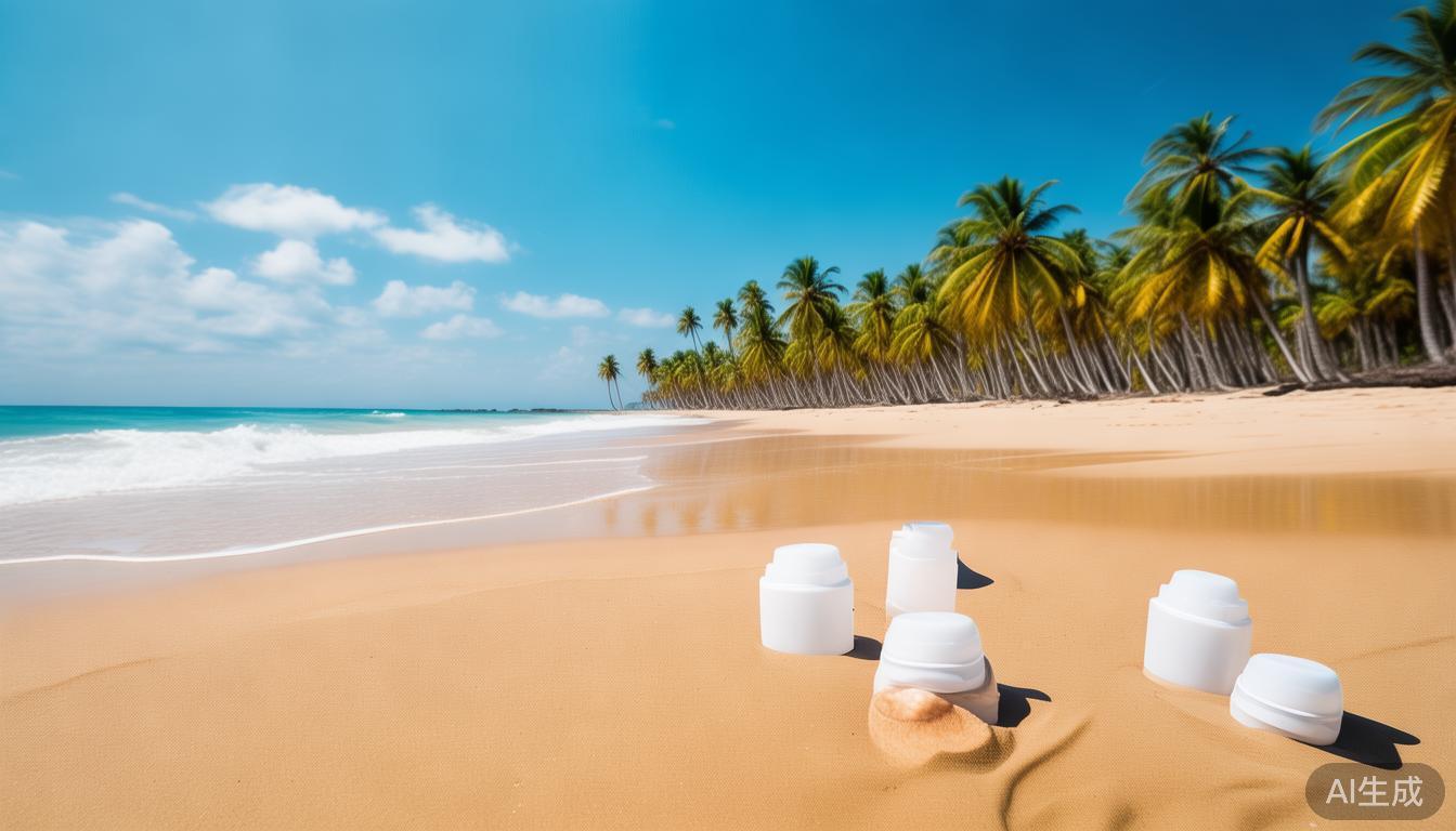 蓝色小清新风海边防晒双重防护创意背景，用途广泛超实用